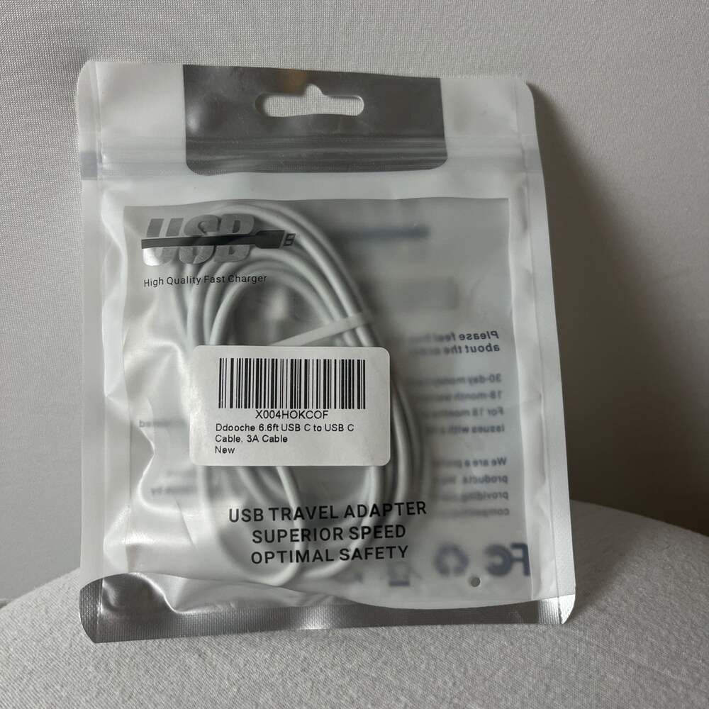 New Charger USB-C to USB-C 6.6ft Travel In Sealed Package